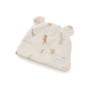 【JAMIE KAY(ジェイミーケイ)】パレード柄くま耳キャップ/オーガニックコットン_
