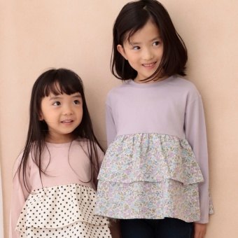 【DRC/やわらか天竺】２段フリル長袖Tシャツ