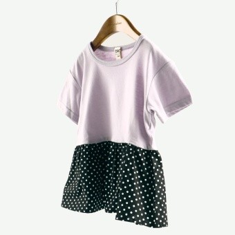【DRC/やわらか天竺】柄フリル切替半袖Tシャツ