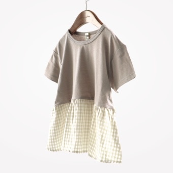 【DRC/やわらか天竺】柄フリル切替半袖Tシャツ