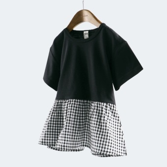 【DRC/やわらか天竺】柄フリル切替半袖Tシャツ