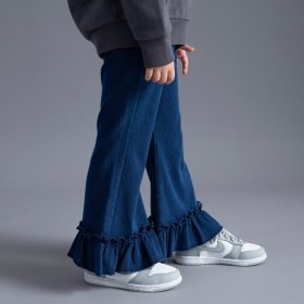 【WEB限定/DRC】裾フリルデニムフレアロングパンツ