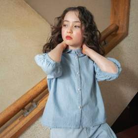 【Ou? by EDWIN】ショート丈デニムシャツ