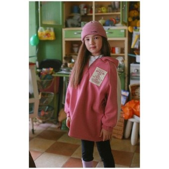 【ピーチーズ】ジュニア ビックワッペン 袖ライン フードつきハーフジップワンピース