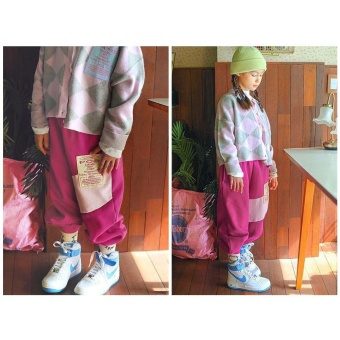 【ピーチーズ】ワイドジョガー 配色 ビッグワッペンスウェットパンツ