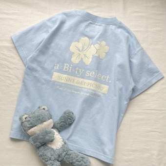 ハイビスカス柄 両面プリント ビックシルエット半袖Tシャツ