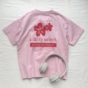 ハイビスカス柄 両面プリント ビックシルエット半袖Tシャツ