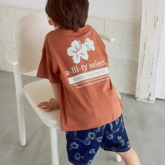 ハイビスカス柄 両面プリント ビックシルエット半袖Tシャツ
