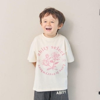 フラワープリント  サークルロゴ ビックシルエット半袖Tシャツ