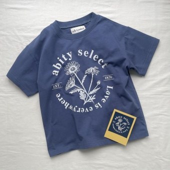 フラワープリント  サークルロゴ ビックシルエット半袖Tシャツ