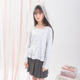 【予約商品】【MELLOW-LY】裾ティアードレイヤード風ロンT