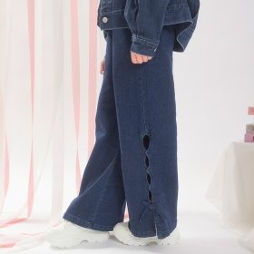 【予約商品】【MELLOW-LY】リボンフレアデニムパンツ