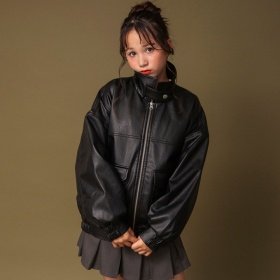 【MELLOW-LY】フェイクレザーブルゾン