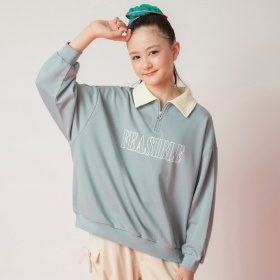 【MELLOW-LY】裏毛衿配色ハーフジップトップス