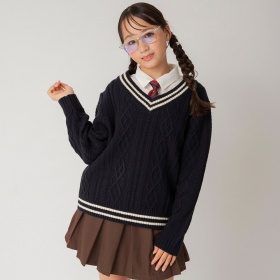 【MELLOW-LY】ネクタイ付きシャツドッキングニット