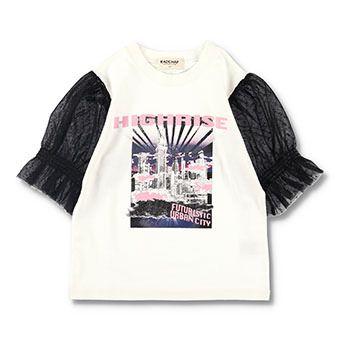 ボリューム袖リメイク風半袖Tシャツ