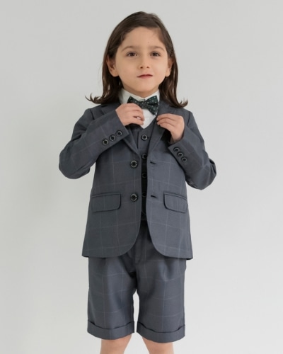 BOY-SET 02 フォーマル3点セット グレーチェック モデル着用画像