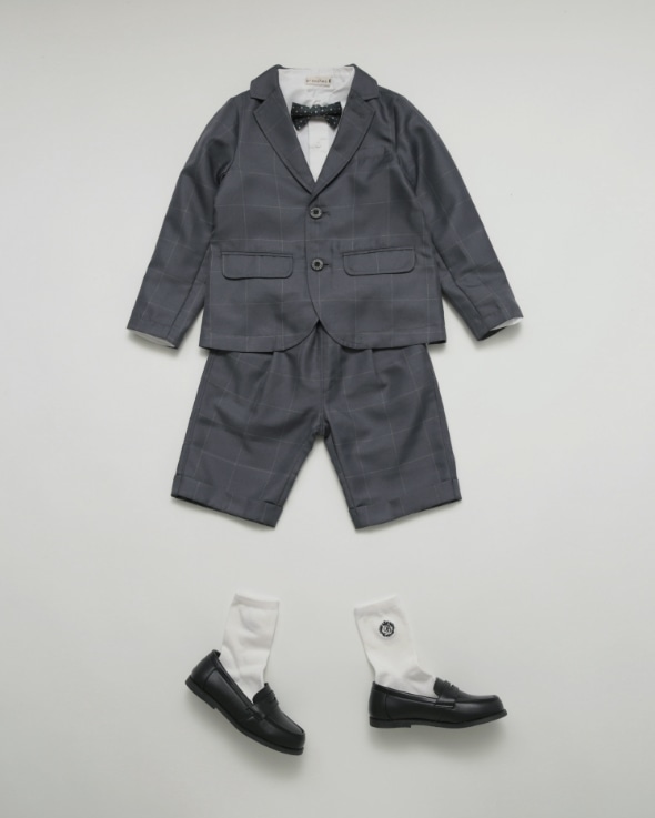 BOY-SET 02 フォーマル3点セット グレーチェック/ハーフパンツ 平置き画像