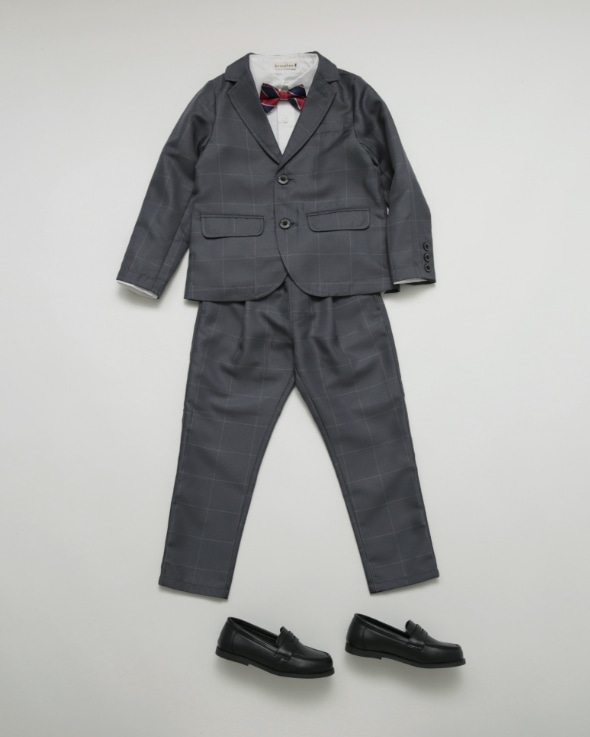 BOY-SET 02 フォーマル3点セット グレーチェック/ロングパンツ 平置き画像