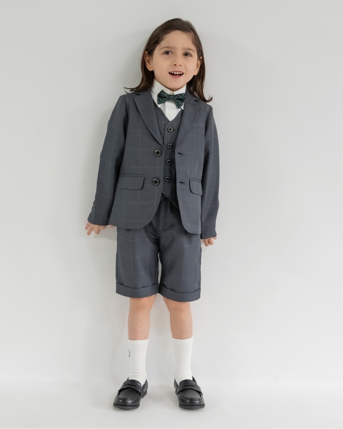 BOY-SET 02 フォーマル3点セット グレーチェック/ハーフパンツ モデル着用画像