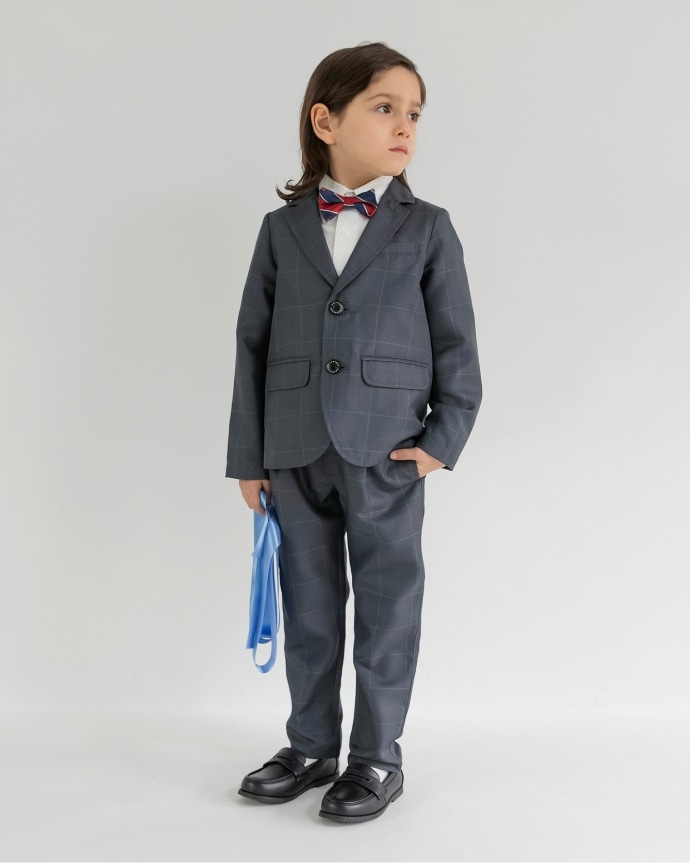 BOY-SET 02 フォーマル3点セット グレーチェック/ロングパンツ モデル着用画像
