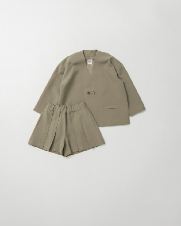 プチプラ フォーマル2点セット ジャケット+キュロットパンツ ベージュ 平置き画像