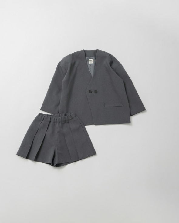 プチプラ フォーマル2点セット ジャケット+キュロットパンツ グレー 平置き画像