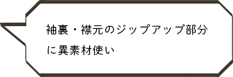 袖裏・襟元のジップアップ部分に異素材使い